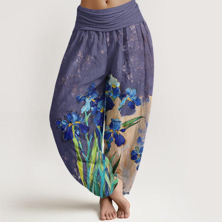 Buddha Stones Pantaloni harem da donna in puro cotone con elastico in vita e fantasia a iris - Viola medio - US16, UK/AU20, EU48 (3XL) - image 5
