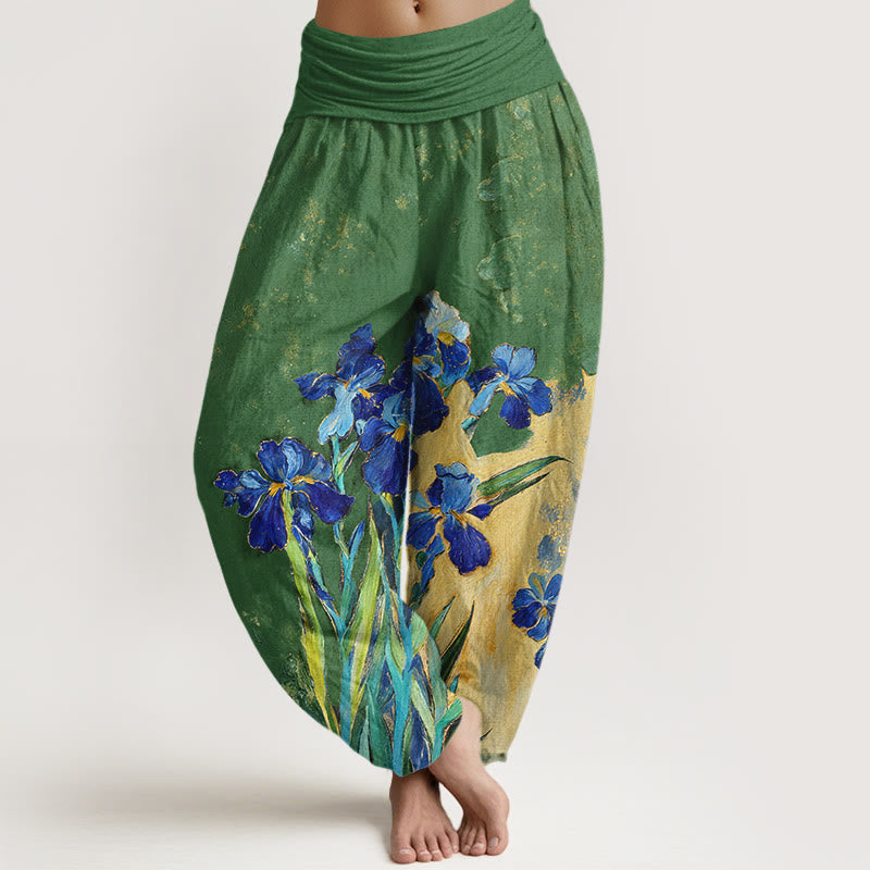 Buddha Stones Pantaloni harem da donna in puro cotone con elastico in vita e fantasia a iris - Verde studentesco - US16, UK/AU20, EU48 (3XL) - image 8
