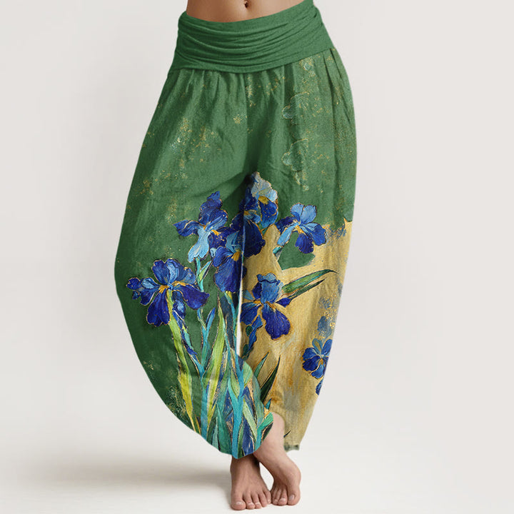 Buddha Stones Pantaloni harem da donna in puro cotone con elastico in vita e fantasia a iris - Verde studentesco - US16, UK/AU20, EU48 (3XL) - image 8