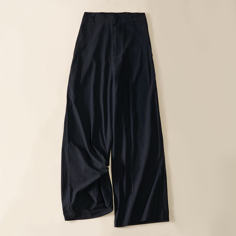 Buddha Stones Pantaloni larghi da donna in cotone con tasche e design semplice con cerniera - Nero - US8-10, UK/AU12-14, EU40-42 (2XL) - image 9