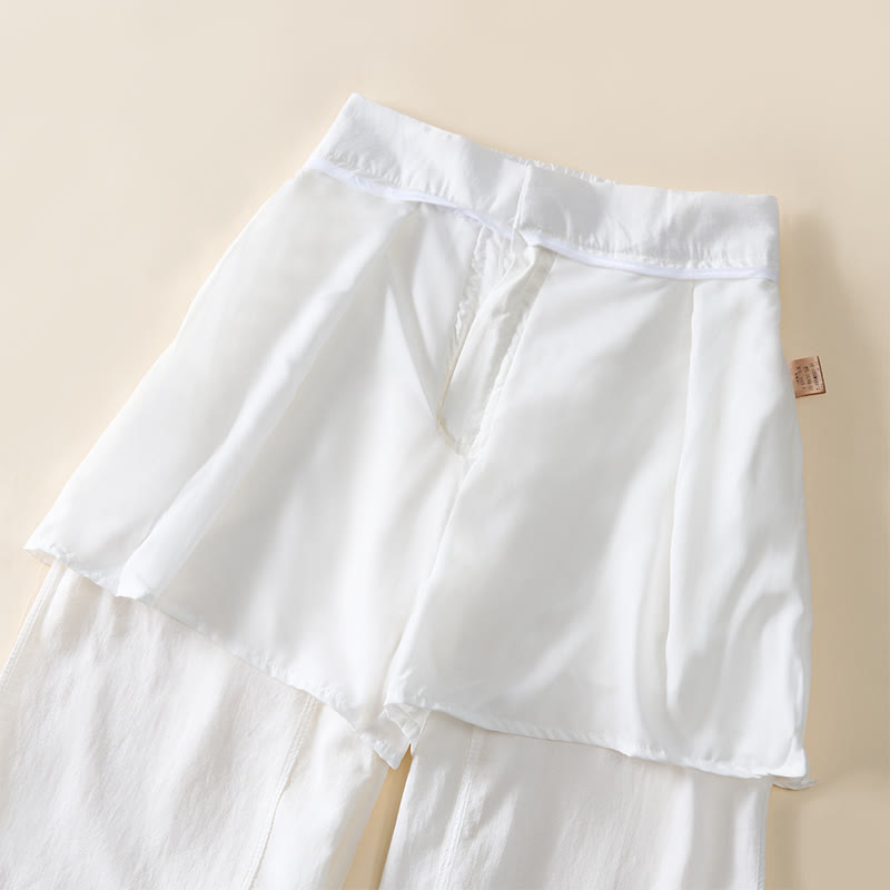 Buddha Stones Pantaloni larghi da donna in cotone con tasche e design semplice con cerniera - image 13