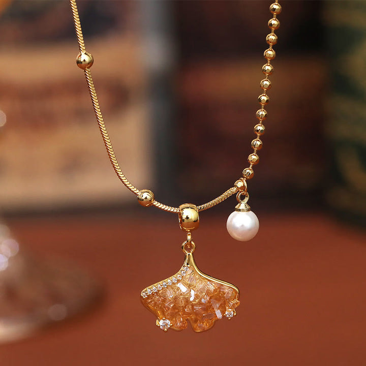 Buddha Stones Collana con ciondolo a forma di perla, color champagne, citrino e rame, perla, a protezione della proprietà. - image 2