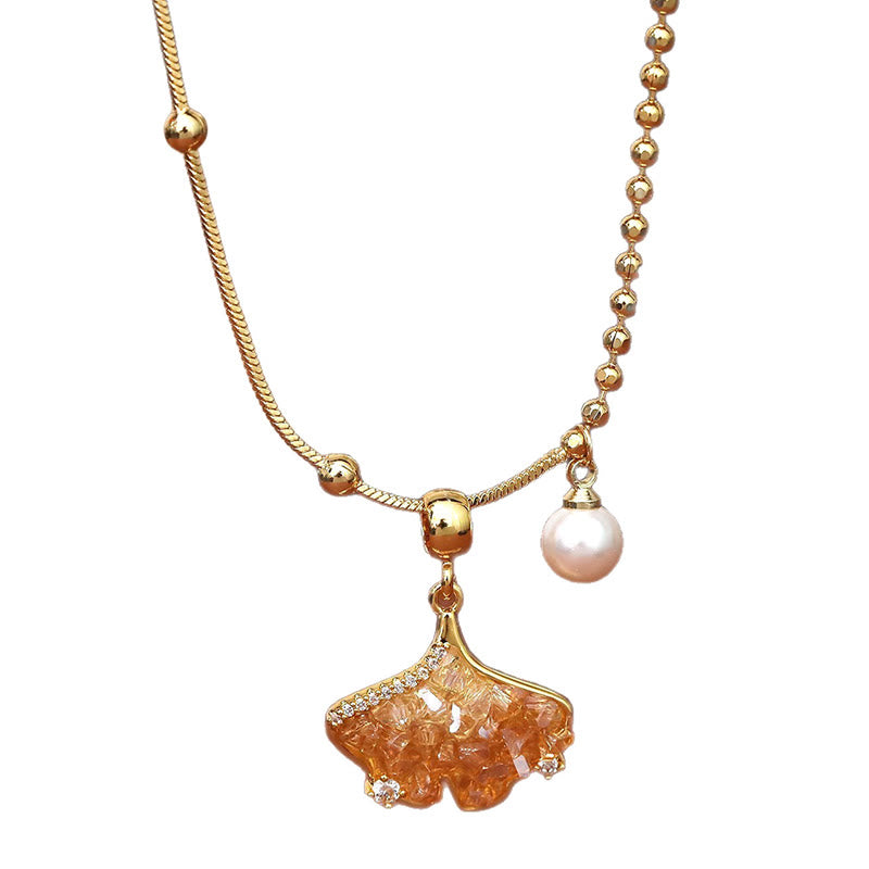 Buddha Stones Collana con ciondolo a forma di perla, color champagne, citrino e rame, perla, a protezione della proprietà. - image 5