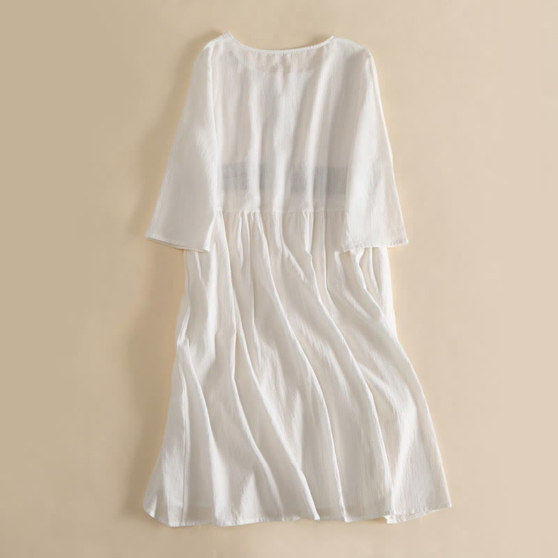 Abito midi da donna con maniche corte, ricamo geometrico con Buddha Stones e tasche - image 2