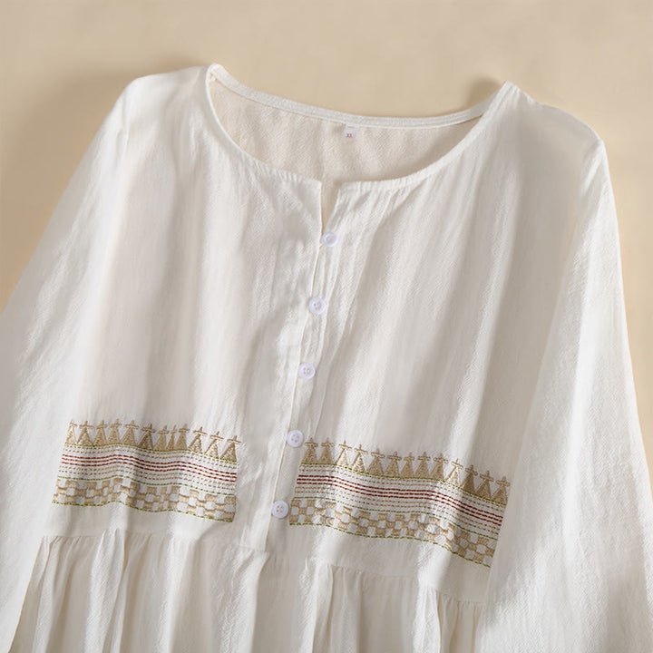 Abito midi da donna con maniche corte, ricamo geometrico con Buddha Stones e tasche - image 3