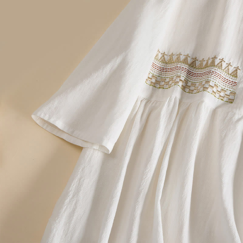 Abito midi da donna con maniche corte, ricamo geometrico con Buddha Stones e tasche - image 5