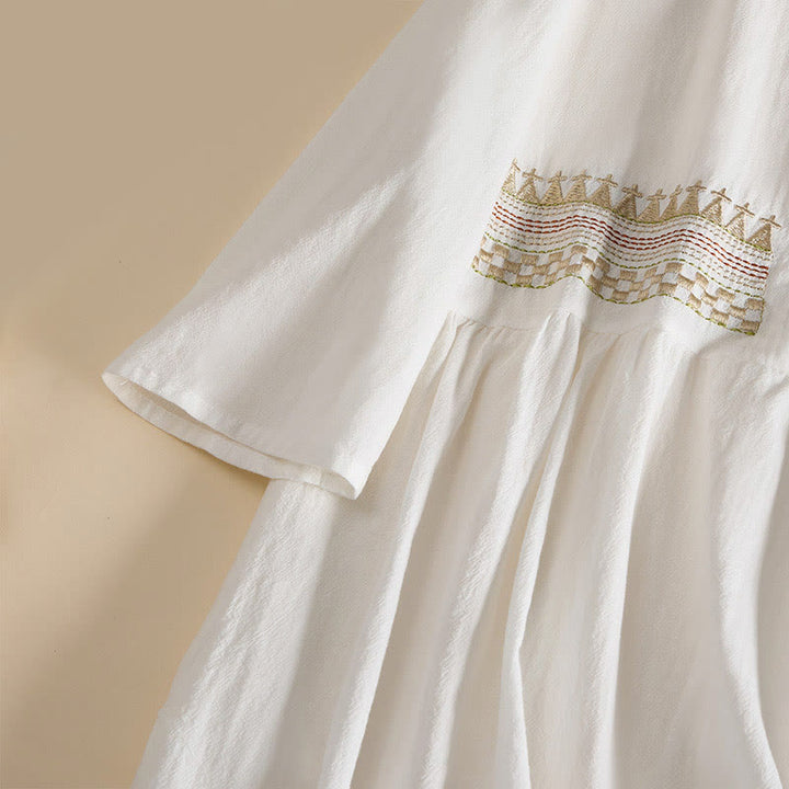 Abito midi da donna con maniche corte, ricamo geometrico con Buddha Stones e tasche - image 5