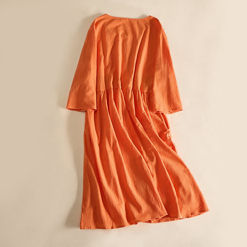 Abito midi da donna con maniche corte, ricamo geometrico con Buddha Stones e tasche - image 10