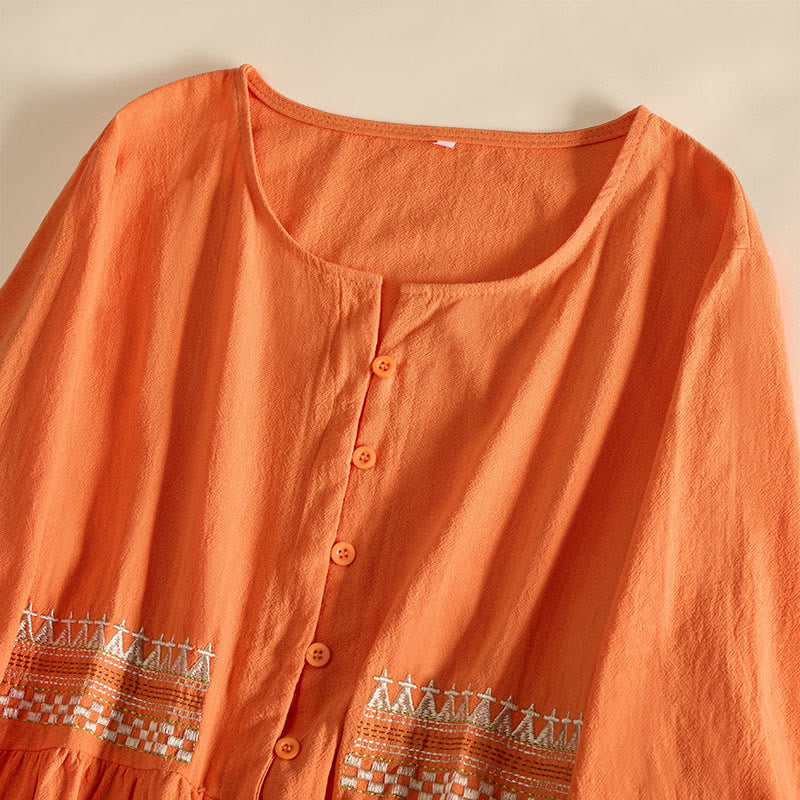 Abito midi da donna con maniche corte, ricamo geometrico con Buddha Stones e tasche - image 11