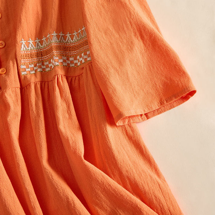 Abito midi da donna con maniche corte, ricamo geometrico con Buddha Stones e tasche - image 14