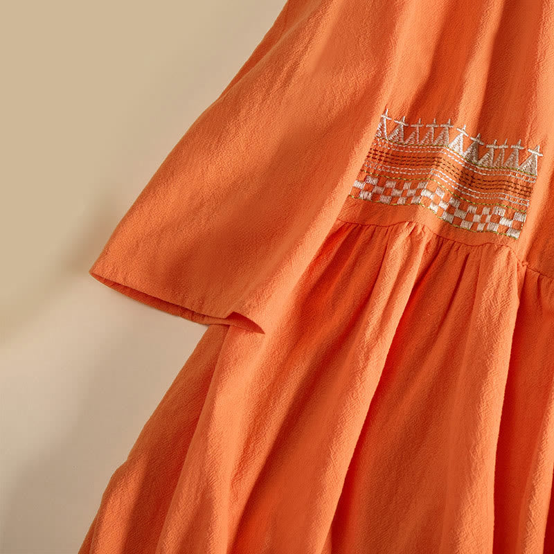 Abito midi da donna con maniche corte, ricamo geometrico con Buddha Stones e tasche - image 13