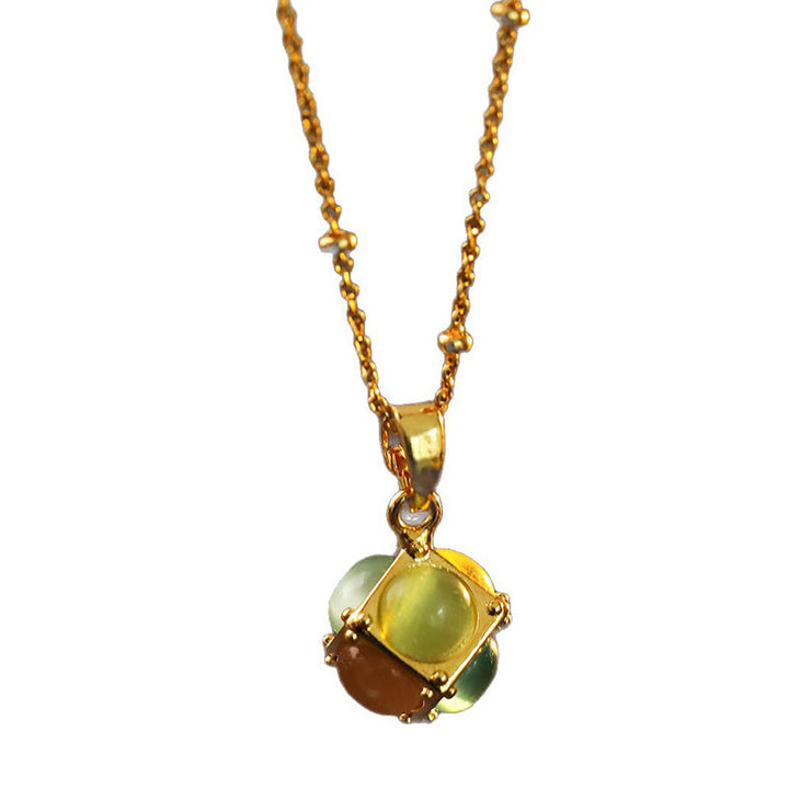 Buddha Stones Collana con ciondolo a forma di cubo con intarsio a occhio di gatto multicolore, ideale come protezione. - image 5