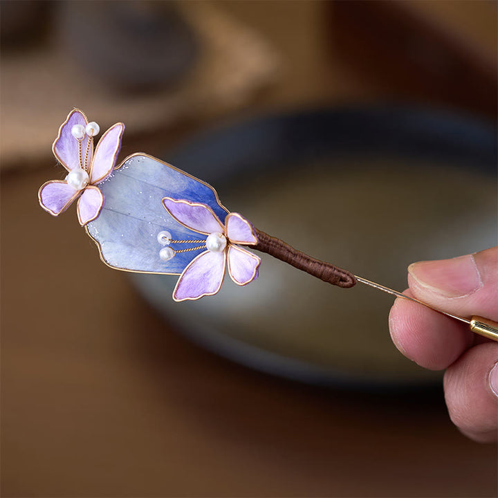 Buddha Stones Spilla a forma di farfalla viola con fiore in velluto di seta fatto a mano - image 2