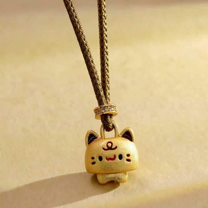 Buddha Stones Collana con ciondolo a forma di gatto, placcata in rame e oro, regolabile con cordino intrecciato protettivo. - Gatto (Dimensioni del ciondolo: 2*1,3 cm) - image 1