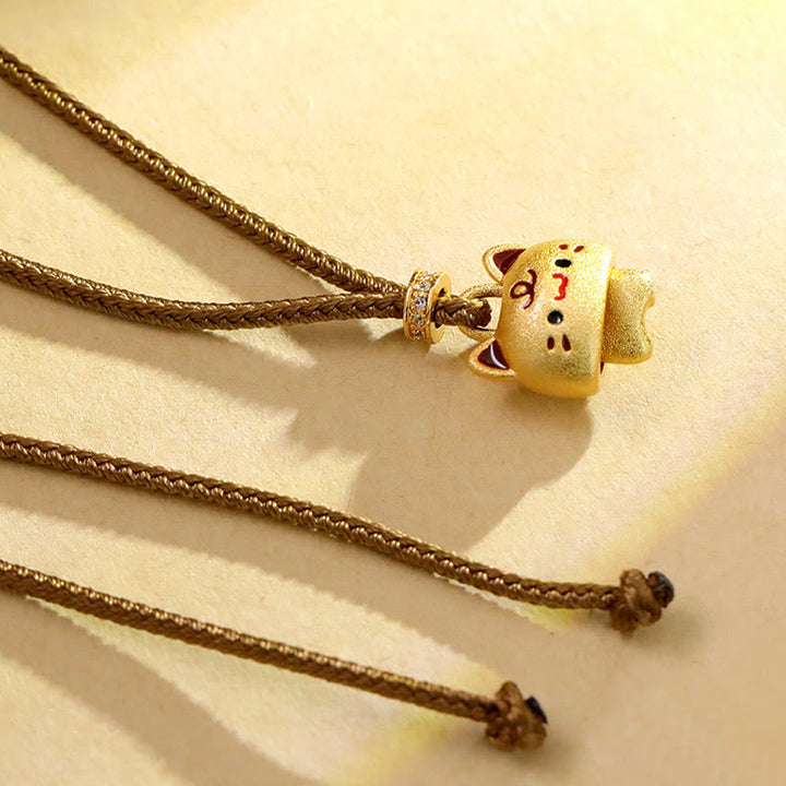 Buddha Stones Collana con ciondolo a forma di gatto, placcata in rame e oro, regolabile con cordino intrecciato protettivo. - image 5