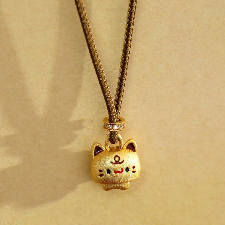 Buddha Stones Collana con ciondolo a forma di gatto, placcata in rame e oro, regolabile con cordino intrecciato protettivo. - image 0