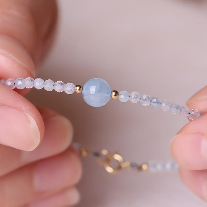 Buddha Stones Bracciale Peace con perline sfaccettate ultrafini da 2 mm di acquamarina naturale. - image 10