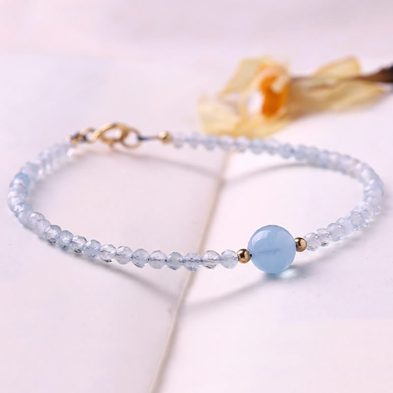 Buddha Stones Bracciale Peace con perline sfaccettate ultrafini da 2 mm di acquamarina naturale. - image 1