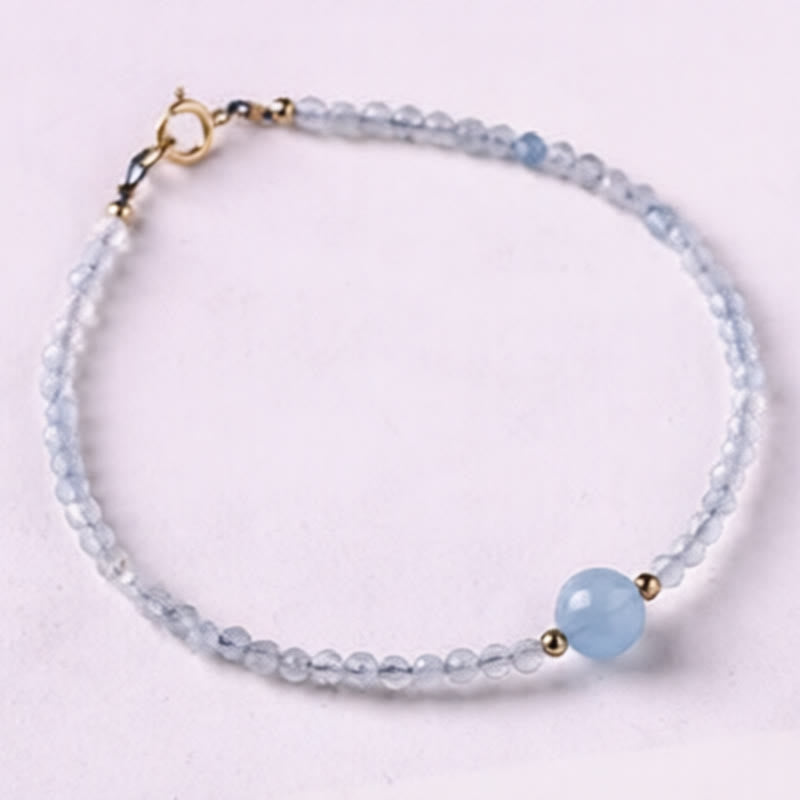 Buddha Stones Bracciale Peace con perline sfaccettate ultrafini da 2 mm di acquamarina naturale. - image 2