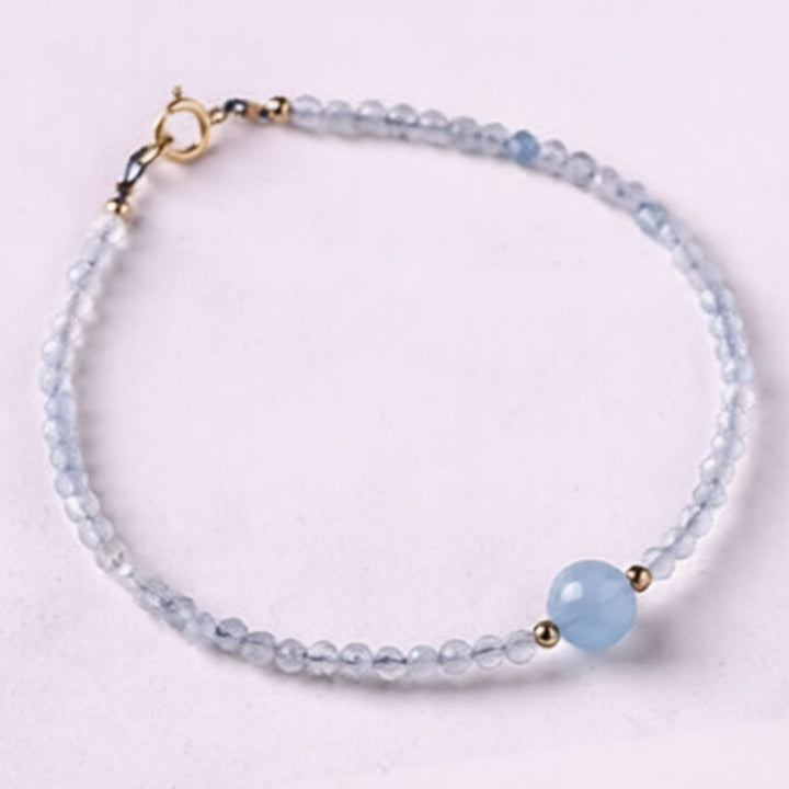 Buddha Stones Bracciale Peace con perline sfaccettate ultrafini da 2 mm di acquamarina naturale. - image 2