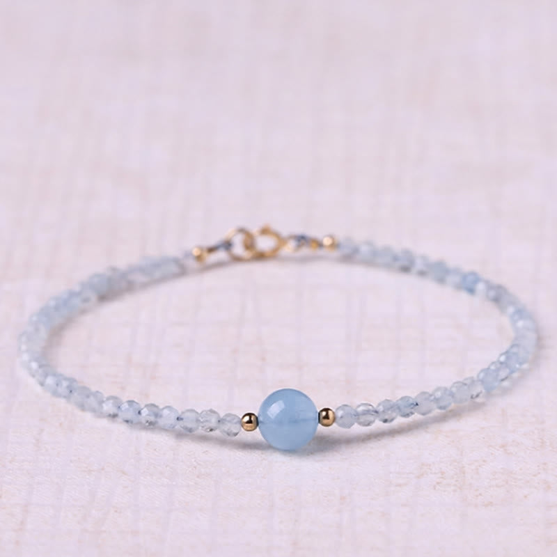 Buddha Stones Bracciale Peace con perline sfaccettate ultrafini da 2 mm di acquamarina naturale. - Acquamarina (Circonferenza del polso: 16 cm) - image 0