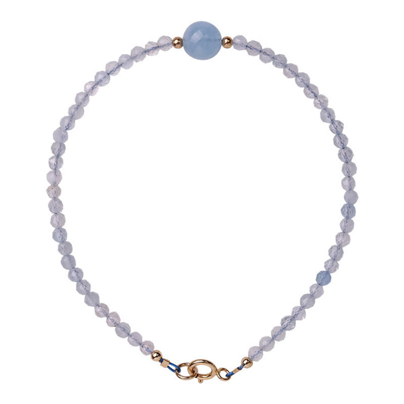 Buddha Stones Bracciale Peace con perline sfaccettate ultrafini da 2 mm di acquamarina naturale. - image 6