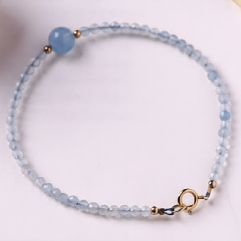 Buddha Stones Bracciale Peace con perline sfaccettate ultrafini da 2 mm di acquamarina naturale. - image 3