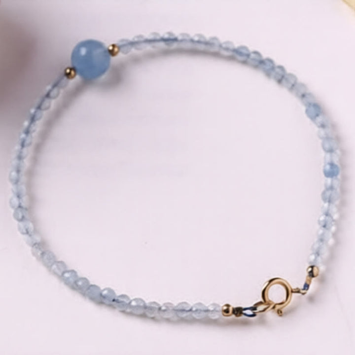 Buddha Stones Bracciale Peace con perline sfaccettate ultrafini da 2 mm di acquamarina naturale. - image 3