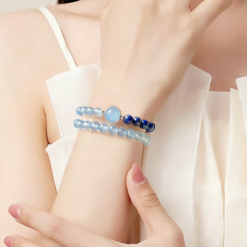 Buddha Stones Braccialetto curativo in acquamarina e lapislazzuli naturali - image 4