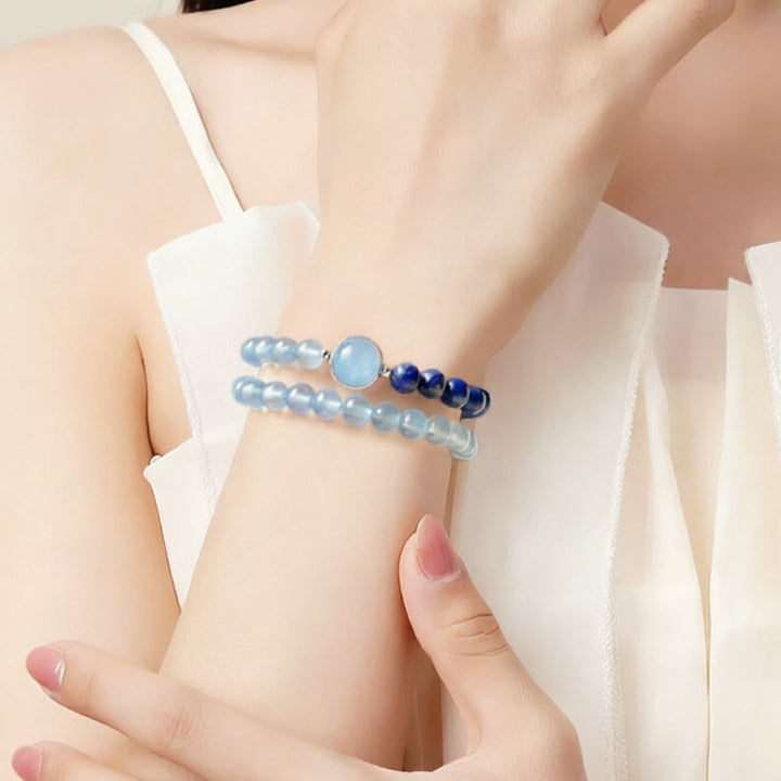 Buddha Stones Braccialetto curativo in acquamarina e lapislazzuli naturali - image 4