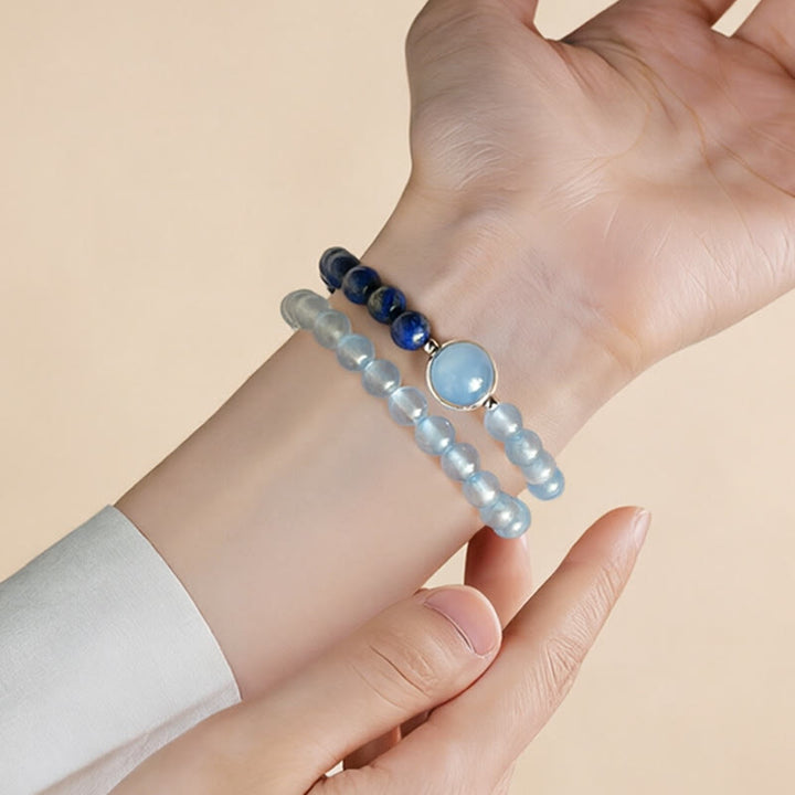 Buddha Stones Braccialetto curativo in acquamarina e lapislazzuli naturali - image 3