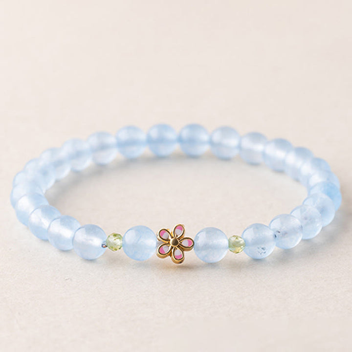 Buddha Stones Bracciale terapeutico floreale in rame placcato oro e acquamarina naturale - Acquamarina (Circonferenza del polso: 15-16 cm) - image 0