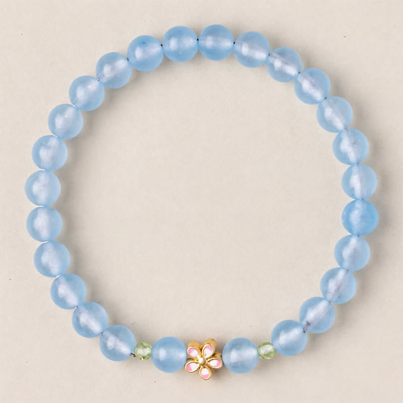 Buddha Stones Bracciale terapeutico floreale in rame placcato oro e acquamarina naturale - image 4