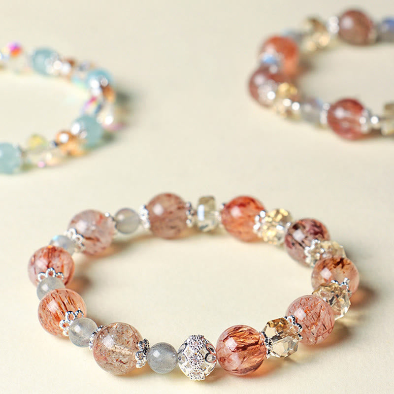 Buddha Stones Bracciale Peace con perline sfaccettate scintillanti di acquamarina naturale Super Seven. - image 11