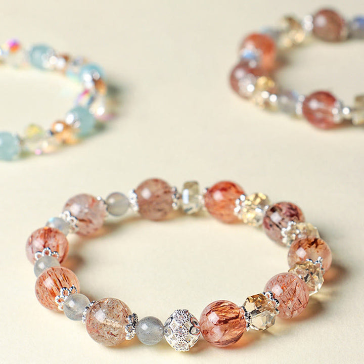 Buddha Stones Bracciale Peace con perline sfaccettate scintillanti di acquamarina naturale Super Seven. - image 11