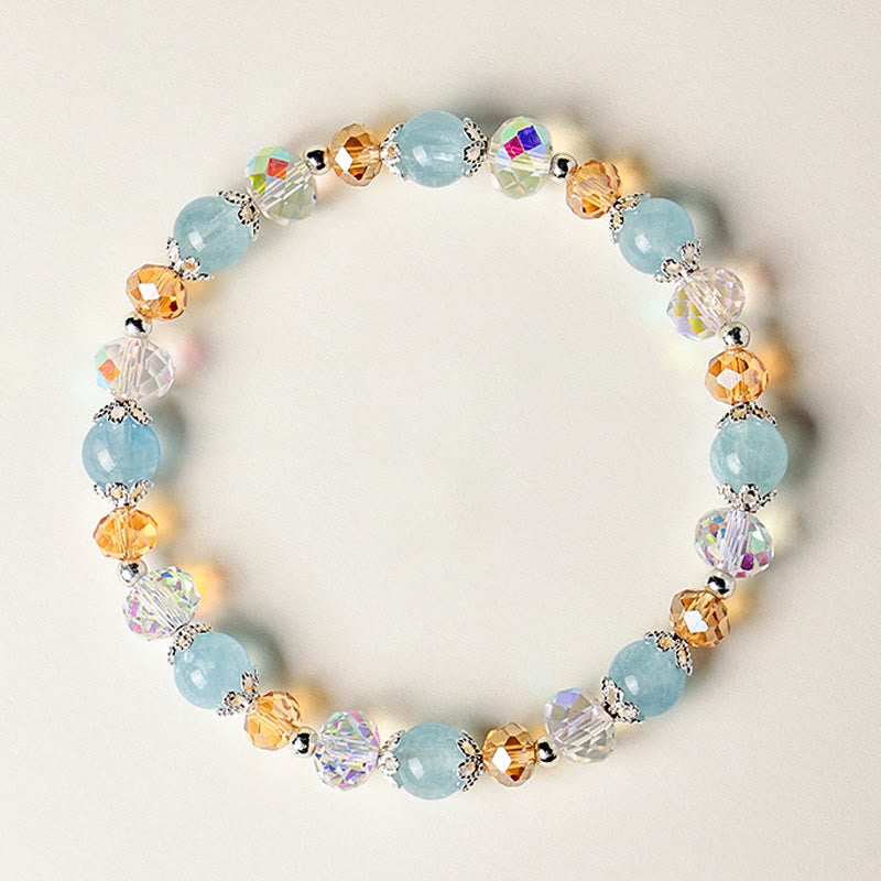 Buddha Stones Bracciale Peace con perline sfaccettate scintillanti di acquamarina naturale Super Seven. - Acquamarina da 7 mm (circonferenza del polso: 14-15 cm) - image 0