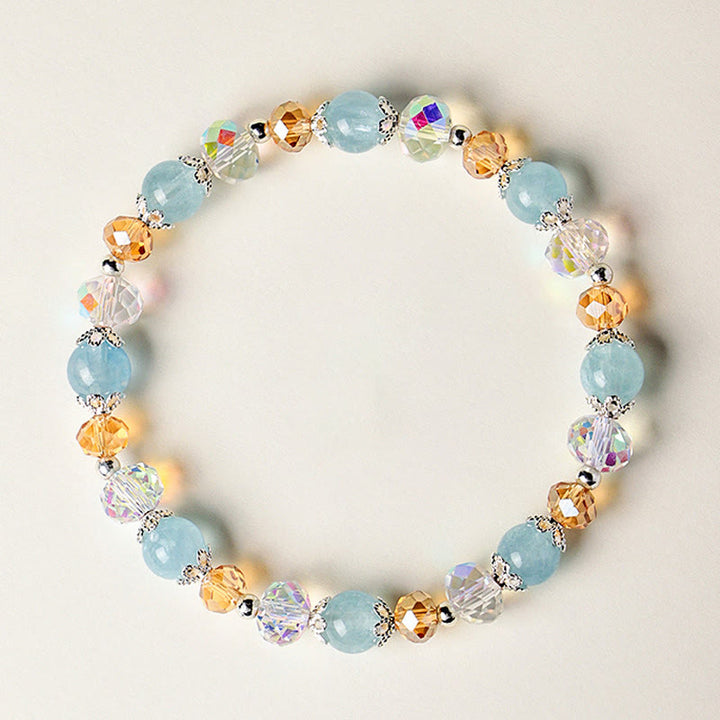 Buddha Stones Bracciale Peace con perline sfaccettate scintillanti di acquamarina naturale Super Seven. - Acquamarina da 7 mm (circonferenza del polso: 14-15 cm) - image 0