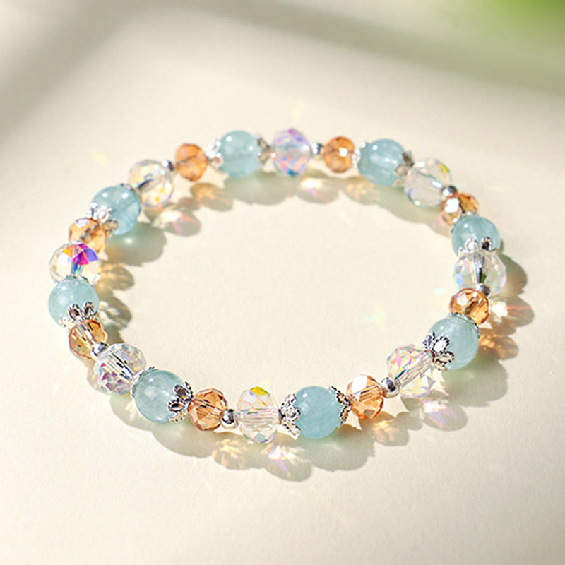 Buddha Stones Bracciale Peace con perline sfaccettate scintillanti di acquamarina naturale Super Seven. - image 1