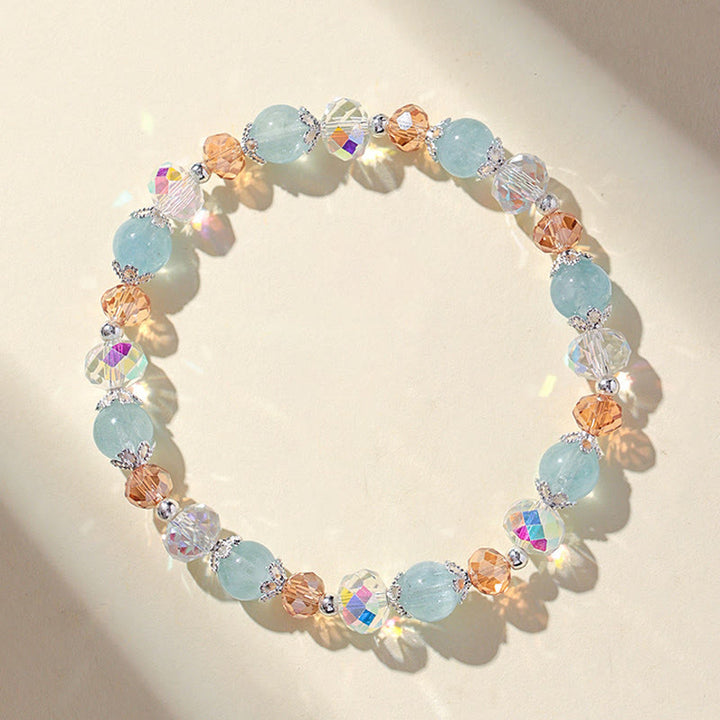 Buddha Stones Bracciale Peace con perline sfaccettate scintillanti di acquamarina naturale Super Seven. - image 2