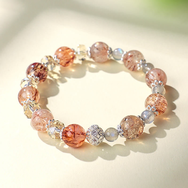 Buddha Stones Bracciale Peace con perline sfaccettate scintillanti di acquamarina naturale Super Seven. - image 5
