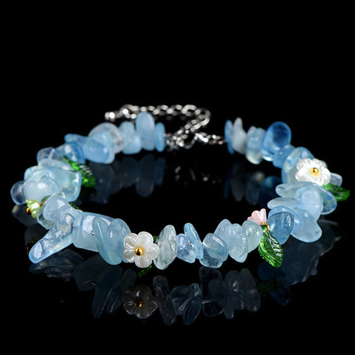 Buddha Stones Bracciale Serenity con Acquamarina Naturale, Peridoto, Quarzo Fragola e Vari Cristalli - Foglia verde acquamarina (circonferenza del polso: 15-20 cm) - image 0