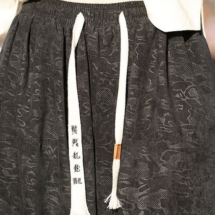Buddha Stones Pantaloni harem da uomo in jacquard nero con coulisse e polsini elasticizzati, con tasche. - image 8