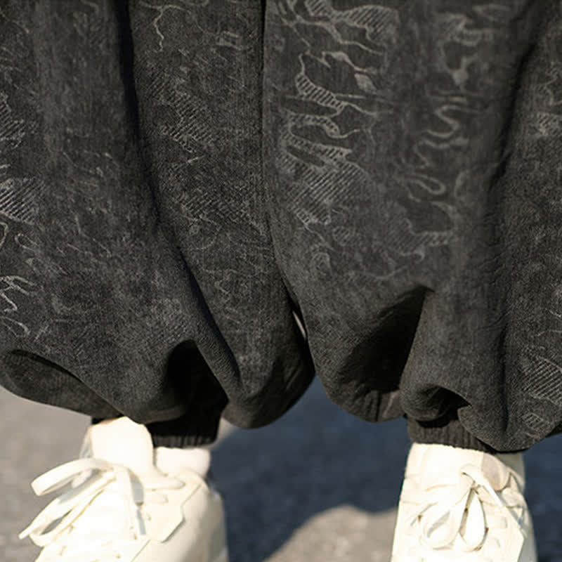 Buddha Stones Pantaloni harem da uomo in jacquard nero con coulisse e polsini elasticizzati, con tasche. - image 9