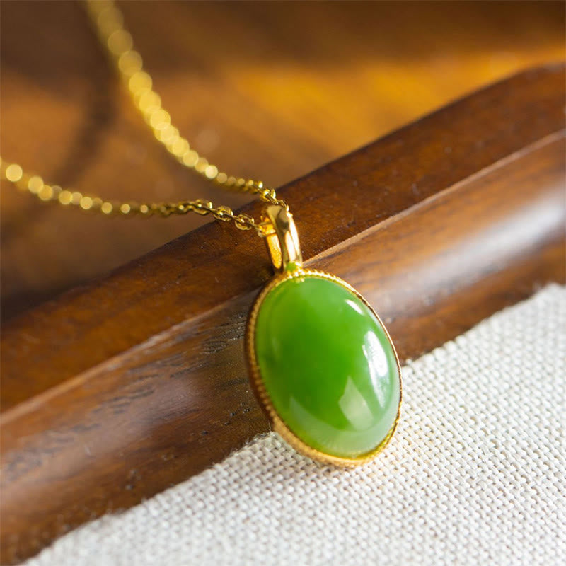 Buddha Stones Collana con ciondolo rotondo in argento sterling 925 con giada Hetian naturale, portafortuna e simbolo di prosperità. - Giada (Leggera variazione di colore dovuta alla natura della giada) - image 0