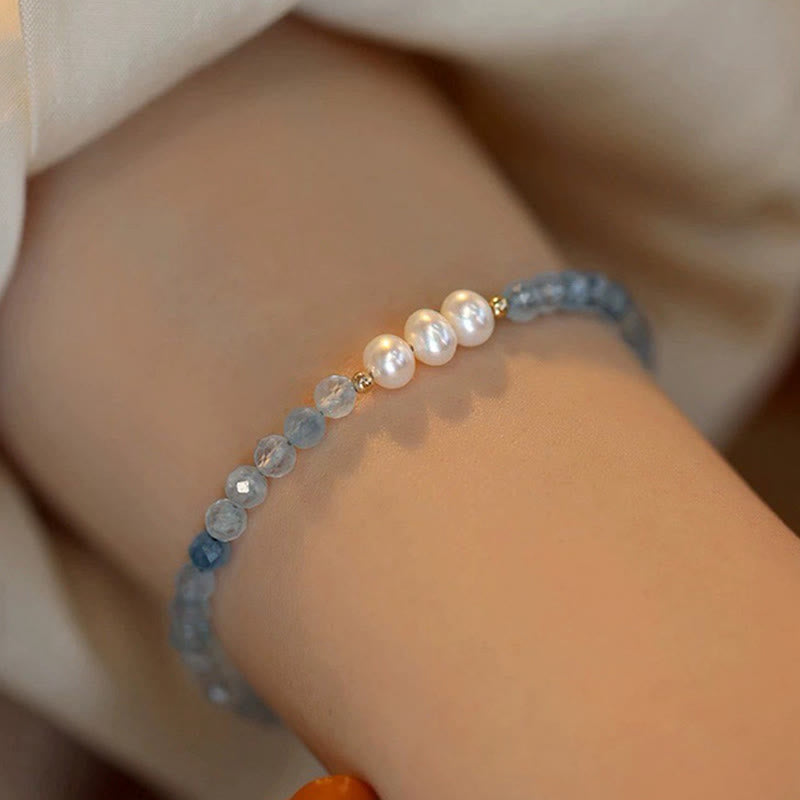 Buddha Stones Bracciale Serenity con perle sottili di acquamarina naturale da 4 mm. - image 11
