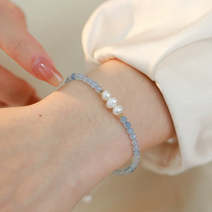 Buddha Stones Bracciale Serenity con perle sottili di acquamarina naturale da 4 mm. - image 10