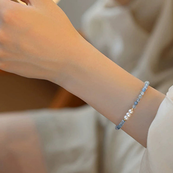 Buddha Stones Bracciale Serenity con perle sottili di acquamarina naturale da 4 mm. - image 9