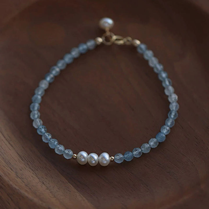Buddha Stones Bracciale Serenity con perle sottili di acquamarina naturale da 4 mm. - image 7