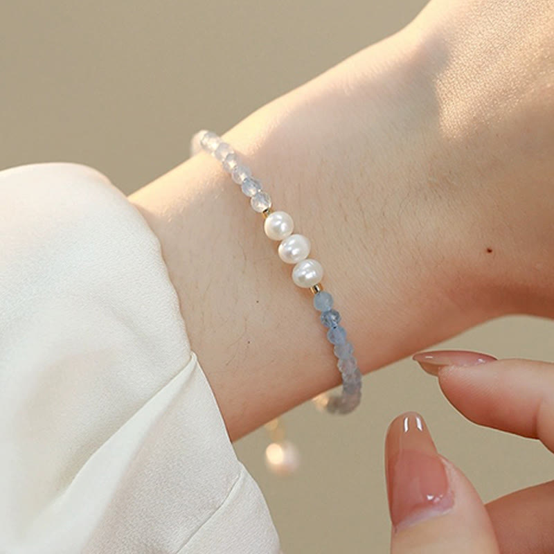 Buddha Stones Bracciale Serenity con perle sottili di acquamarina naturale da 4 mm. - image 8