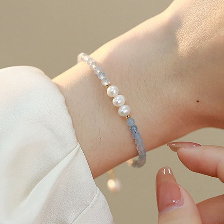 Buddha Stones Bracciale Serenity con perle sottili di acquamarina naturale da 4 mm. - image 8